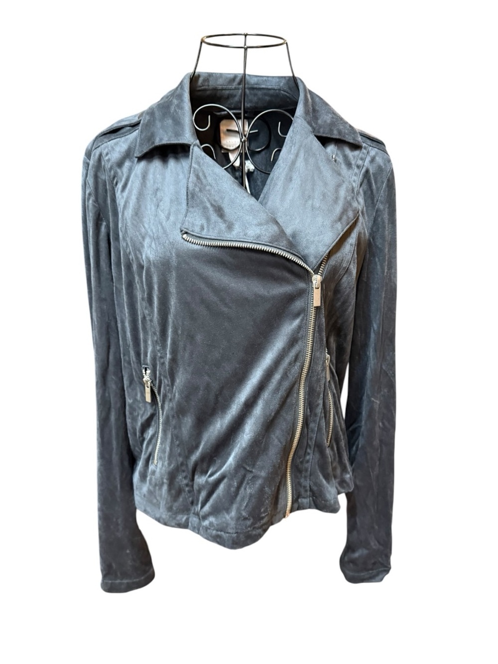 NWT LC Lauren Conrad Charcoal Gray Suede-Look Asymmetrical Zip Jacket